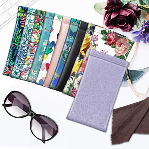 Image of FINTIE Soft Eyeglasses Case with Cleaning Cloth, Portable Squeeze Top Vegan Leather Glasses Pouch, Sunglasses Eyewear Bag