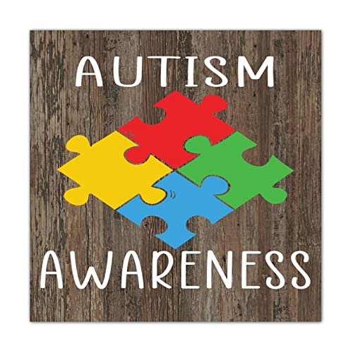 Panneau en bois autisme 40x40 cm rustique pour deco murale