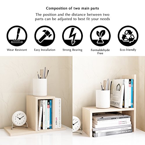 Image of Jerry & Maggie Desktop Organizer Office Storage Rack Adjustable Wood Display Shelf, White, 5 Units, 16 inchL x 15.8 inchH x 6.8 inchW