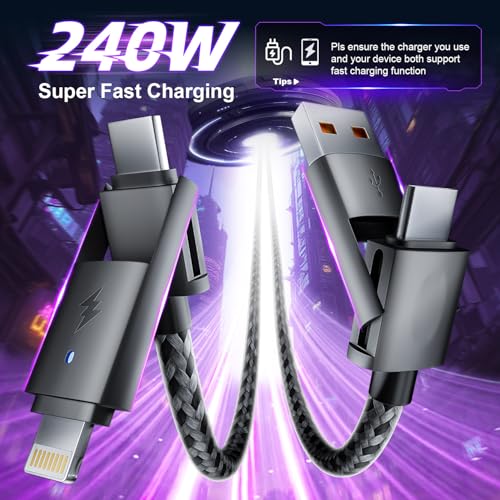 Image of USB A /C 240w Fast Charging Cable, 4 in 1 USB C Multi Charging Cable | USB Cable to USB C /Lightning Cable, Braided USBC Cable, Charger Cord Type C for iPhone 17 /16 /15,Galaxy Series and More