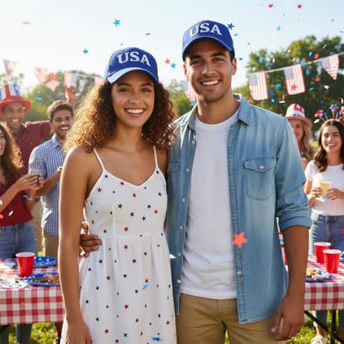 Image of USA Flag Baseball Cap American Patriotic Trucker Hat Father Dad Mother Mom Adjustable Sportswear Hat for Men Women Adults