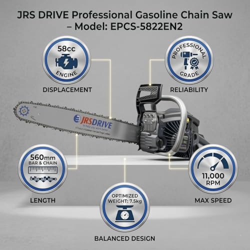 Image of EASTMAN EPCS-5822EN2 Gasoline Chain Saw - 58cc Engine, 560mm (22-Inch) Bar Length, 11000 RPM High-Speed Woodcutting Chainsaw for Professional & Home Use