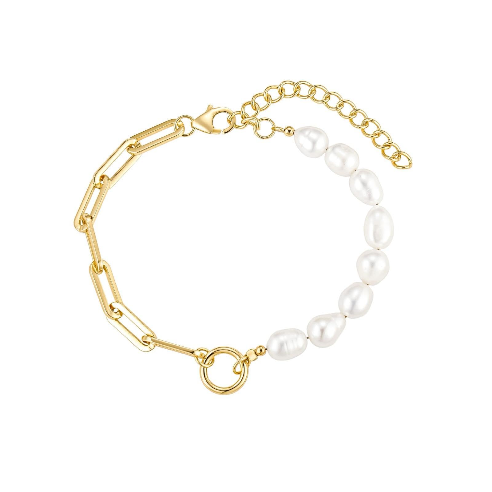 DIVA'S BRA STRAPS BRA STRAPS FOR EVERY OCCASION COMFORT AND BEAUTY WORKING HAND IN HAND6.5-7mm Cultured Pearl and 18kt Gold Over Sterling Paper Clip Link Bracelet