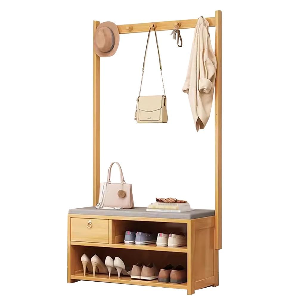 FGXHHS Hall Tree with Bench, Hooks, and Rail for Entryway Organization of Coats, Shoes, Accessories