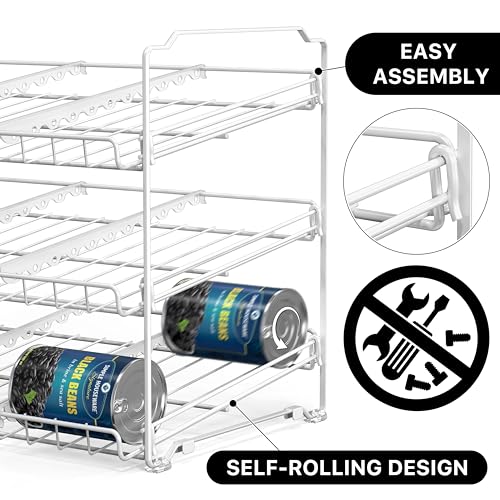 Simple Houseware Stackable Can Organizer Rack for Pantry/Cabinet - 11.5' D x 17' W x 13.75' H, Holds 36 Cans, 3-Tier Can Food Storage Dispenser, White