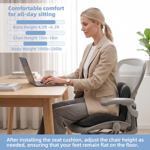 Image of Memory Foam Seat Cushion,Office Chair Cushion with Lumbar Support for Back Pressure Relief, Car Seat Cushion with Adjustable Strap,Sciatica Pad Cushions for Car,Truck, Desk (Black)