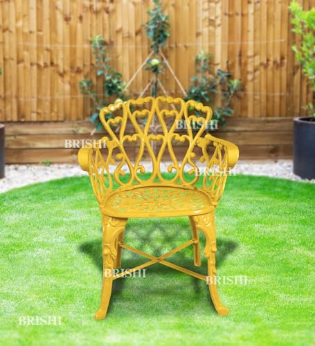 Image of BRISHI Cast Aluminium Garden Patio Seating Chair and Table Set for Balcony Outdoor Furniture with 1 Table and 2 Chair Set (Yellow)