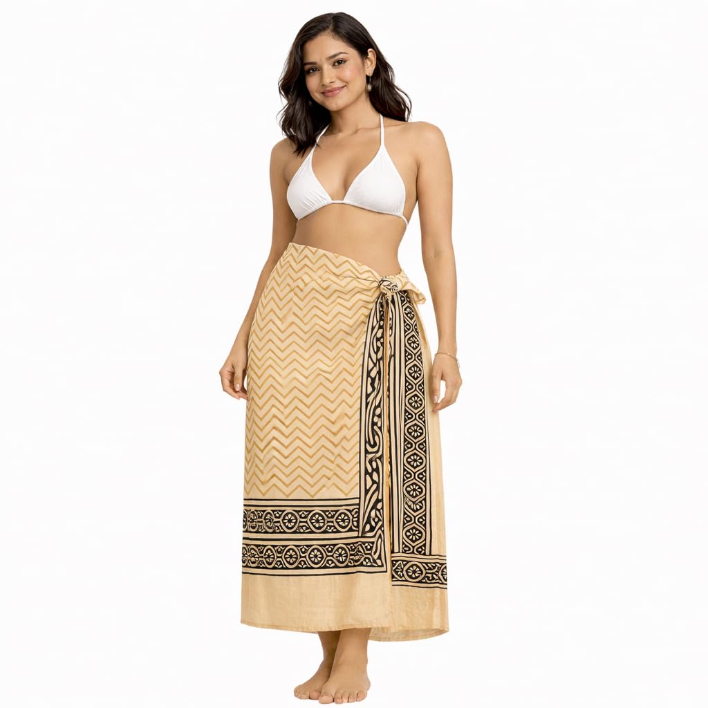 Curano Premium 100 Percent Cotton Hand-Block Printed Sarongs - Traditional Artisanal Summer Beach Wrap and Pareo Collection || Size: 72x44 inches-image-1