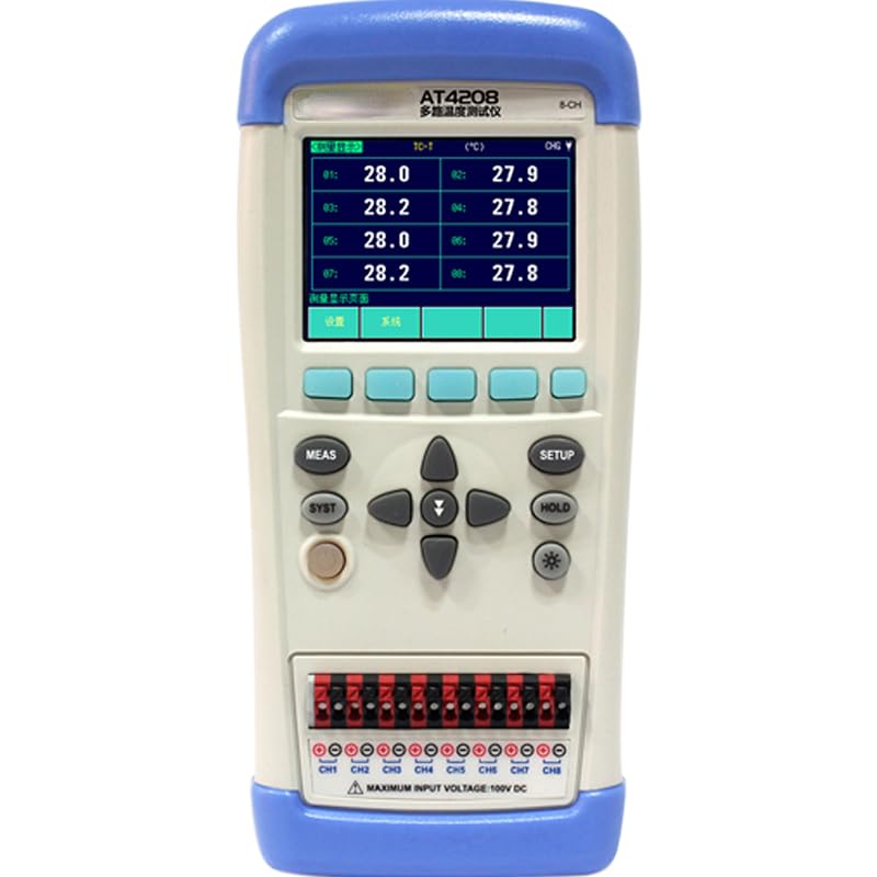 AT4208 8-Channel Thermocouple Meter with Large LCD - Reads J,K,T,E,S,N,B,R Sensors, 100ms Scanning, Alarm Alerts, USB Logging