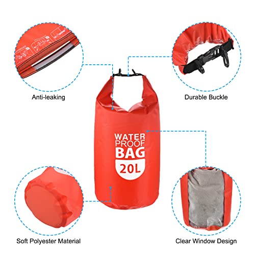PATIKIL Floating Waterproof Dry Bag, 20L Outdoor Float Dry Bag Roll Backpack with Clear Window for Boating Rafting Kayaking Red - Image 4
