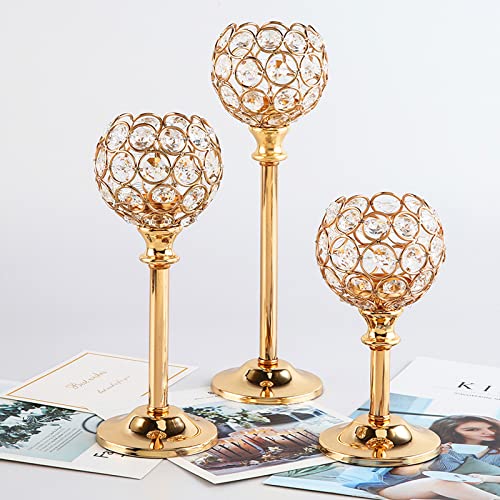 Merkaunis 6 Pcs Crystal Candle Holder 3 Sizes Gold Candle Holders Bulk For Wedding Table Centerpiece, Tealight Table Decor, Tealight Candlestick Holder For Fireplace Candelabra, Home Living Room Decor #TOP2
