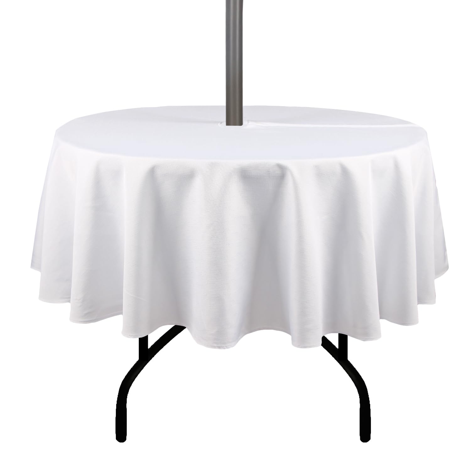 youngseahome Outdoor Tablecloth Wrinkle-Free Stain Resistant Waterproof Polyester Fabric Table Cover with Zipper Umbrella Hole for Picnic/Party/Dinner/Patio Garden(70inch Round,Zippered,White)