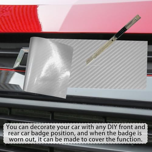 Image of QianBao Compatible with Carbon Fiber Vinyl Wrap 11.8 inch x 4 inch Chevy Bowtie Emblem Wrap Kit with Spatula and Cutter 3 Pcs Universal Logo Overlay Silver