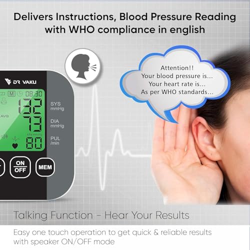 Image of DR VAKU BP Monitor Fully Automatic Blood Pressure Machine to Check Digital Accurate Level for Home Monitoring Device with Talking Function,Large Display + Cuff Kit Best Accurate Apparatus Measurement with 20w PD Adapter- Black