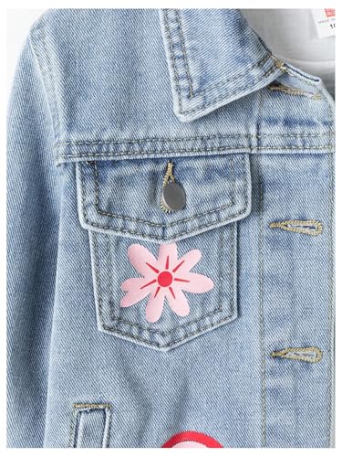 MakeMeChic Girl's Bow Floral Heart Denim Jacket Long Sleeve Button Down Y2K Jean Coats4