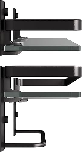 Miniatura 5 de Danpoo Estantes de baño montados en la pared, estante de baño de vidrio templado con toallero, soporte para toallas de mano con estantes (2 niveles,