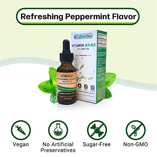 Sbr Nutrition Vitamin D3 + K2 (Mk-7) Liquid Drops In Mct Oil, Peppermint Flavor, Helps Support Strong Bones And Healthy Heart, Usda Organic, 1 Fl. Oz. #TOP3