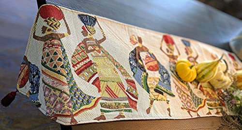 Dada Bedding Rustic Tapestry Table Runner - Dancing Women Festive Celebrate Kwanzaa African Ethnic Culture - Farmhouse Cotton Linen Woven Kitchen Dining Mats - 13" X 90" #TOP7