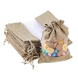 SUPERFINDINGS 50 Stück 19x13cm Jutebeutel Mit Kordelzug Leinensäckchen Braune Geschenktüten Aus Organza Sichtfenster Für Geschenke Süßigkeiten Kunst DIY Basteln Hochzeitsgeschenke