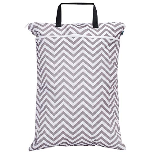 Image of Teamoy Travel Hanging Wet Dry Bag(24.7 x 18 inches) for Cloth Diapers Organizer Tote Bag (L, Beige Chevron)