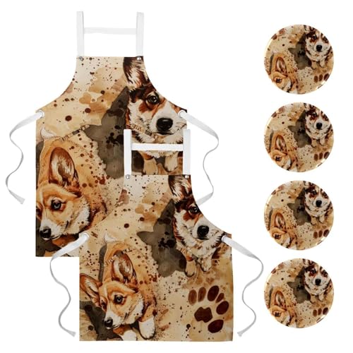 Tablier de cuisine imprimé empreintes et Corgi pour des moments en famille