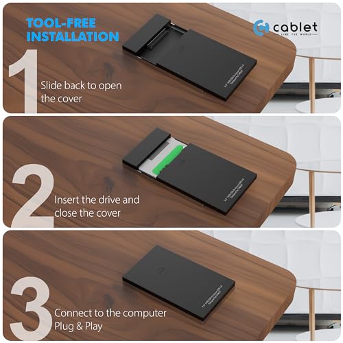 Image of CABLET 2.5 Inch SATA 5Gbps USB 3.0 HDD /SSD Portable External Enclosure for 7mm and 9.5mm, Tool-Free Design, Supports UASP Max 6TB