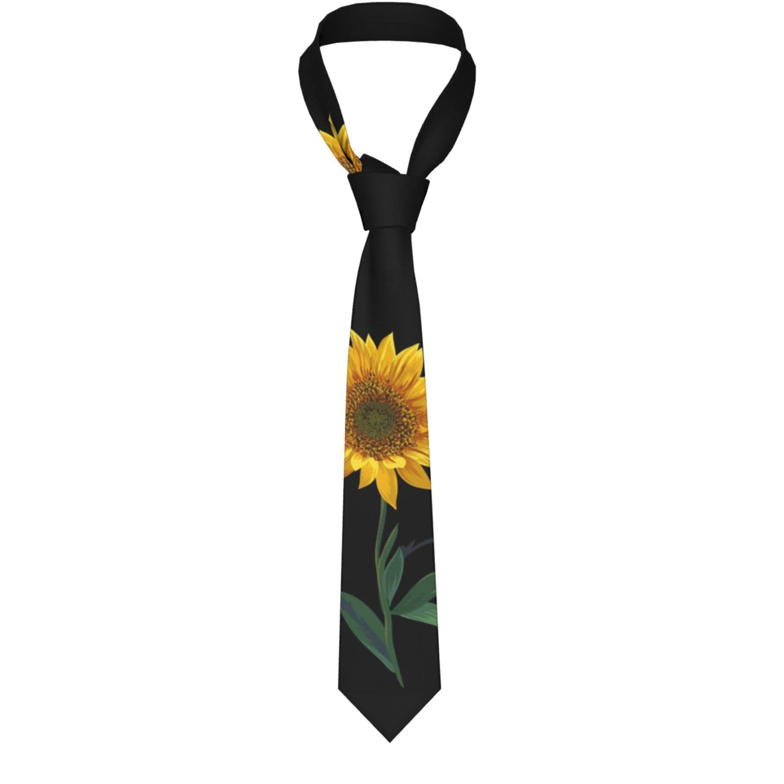 YsoLda Mens Ties, Men's Neckties Suit Tie Business Neckties Casual Wedding Formal Tie Sunflower Black Background Print