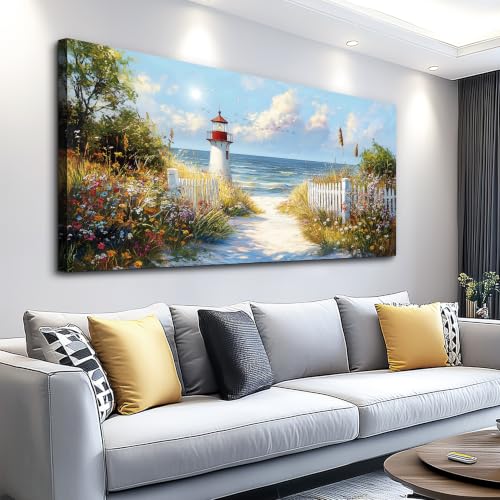 JUDASJART Canvas Wall Art for Living Room Wall Decor for Bedroom Office Wall Decoration Coastal Lighthouse Path Landscape Painting Artwork Room Aesthetic Home Decor 20x40 in