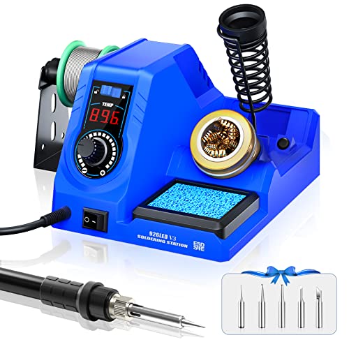 Soldering Iron Station Kit, Andolar 60W Soldering Station 392? - 896? Adjustable Temperature °F & °C Dual Digital, 10-Min Sleep Mode, LED Display Digital Soldering Iron Kit, Fast Heating Up, Blue