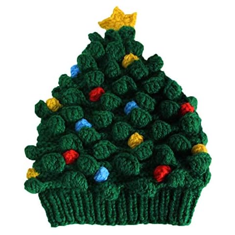BIBITIME. Christmas Tree Star Beanie Knit Hat Colorful Knot Santa Cap (Green, Adult) Cover