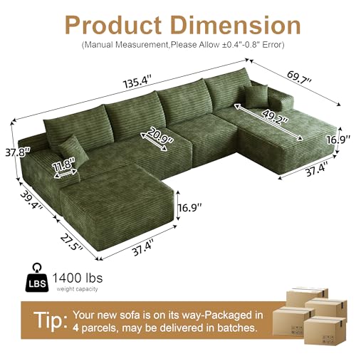 Image of 96 inch Sectional Couches for Living Room Cloud Couch Sofa with L-Shape Upholstered Boneless Couchs Modern Modular Sectional Couch with Chaise