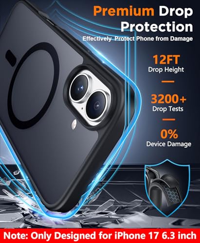 Image of SPIDERCASE Magnetic for iPhone 17 Case,Black | Translucent Matte Case with 2PCS Tempered Glass Screen Protector Drop Protection Anti-scratched Slim Phone Case
