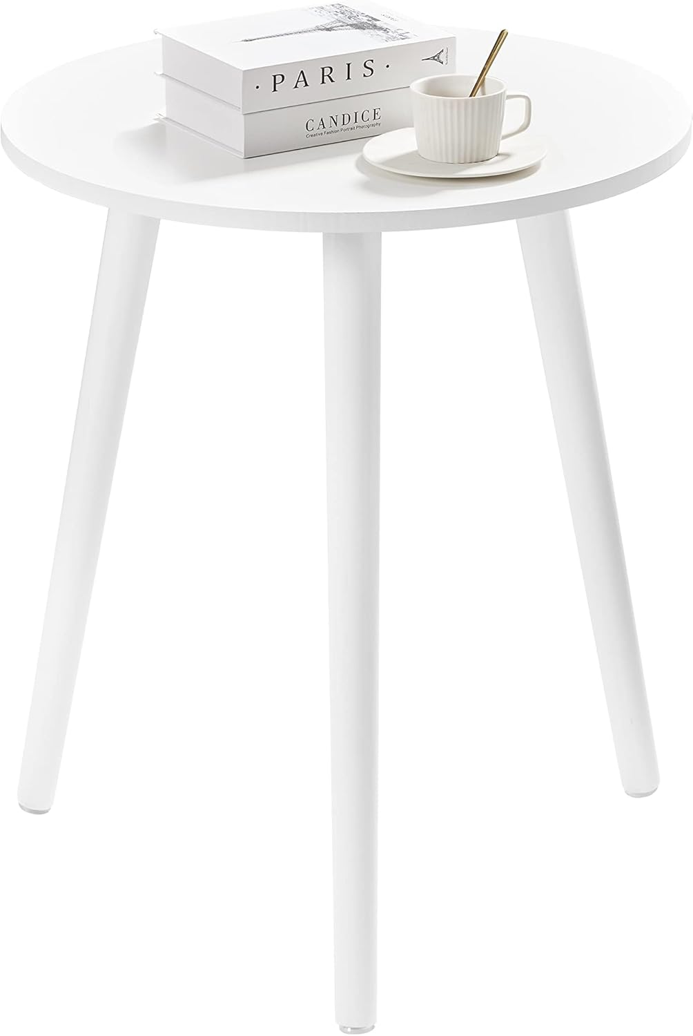 Apicizon Small Round Side Tables End Table Bedroom, White Nightstand Bedside Table for Living Room, Coffee Table with White Wood Legs, 16.5 x 20.5 Inches White 1