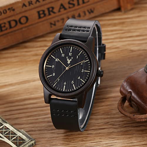 Unisex Wooden Watches Uwood Series Handmade Genuine Suede Cowhide Leather Wood Wristwatch with Gift Box2