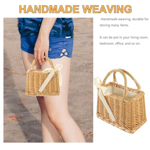 Bolso de mimbre tejido tipo bolso tote con asa superior miniatura 6
