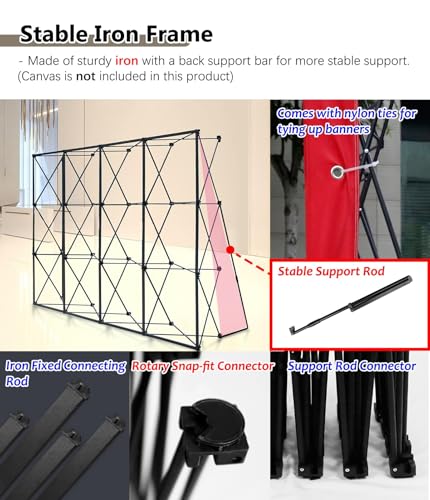 Soporte plegable para carteles con tiras de fijación y barras de soporte para la espalda, soporte desplegable para exposiciones para bodas y eventos (2,3 m x 2,3 m)