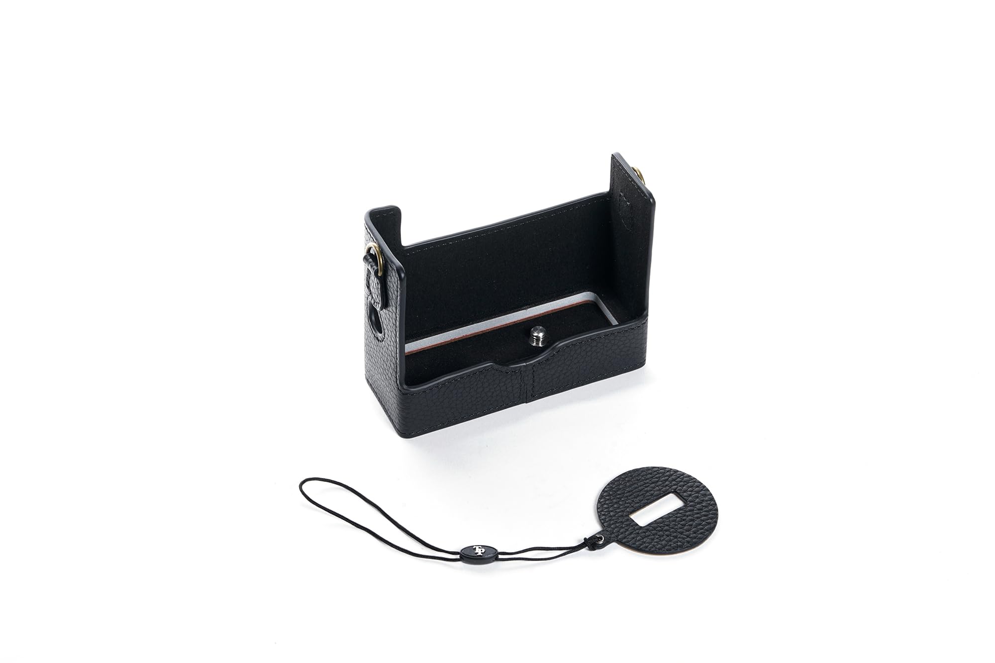 Demi-étui fait main en cuir véritable pour appareil photo Rollei 35AF Noir Coutures noires