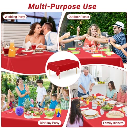 Image of QZYL 4 PCS Picnic Table Cover, 54 x 108 in Rectangle Tablecloth, Red Table Cloth Indoor Outdoor for Baptism Decorations, Waterproof Plastic Tablecloth for Birthday, Wedding and Anniversary