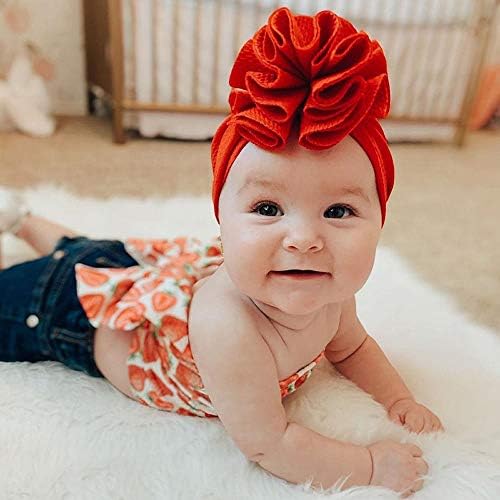 Cinaci 8 Pack Solid Big Flower Bow Beanie Turban Hats Caps Headwraps for Baby Girls Infants Toddlers Kids