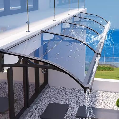 Marquise de Porte Exterieur Aluminium Auvent de Porte Polycarbonate Marquise avec Évier de Guidage Terrasse Toit Abri Banne Protection(120x240cm)