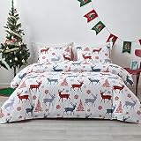 Gerleek Christmas Duvet Cover Set Comforter Cover Set Christmas Reindeer Snowflake Christmas Tree Pa
