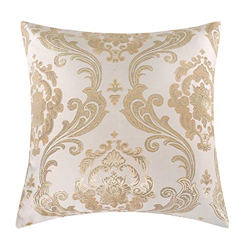 Housse de coussin chenille vintage crème au jacquard de soie dorée 45x45 - 2