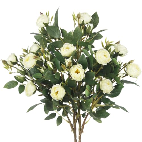 FRUNVS Outdoor Faux Roses 2P UV-Resistant White Silk Flowers