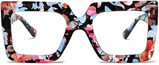 Breaksun Oversized Blue Light Glasses for Women Fashion Thick Square Computer Eyewear Non-Prescription Black Glasses (Flower)