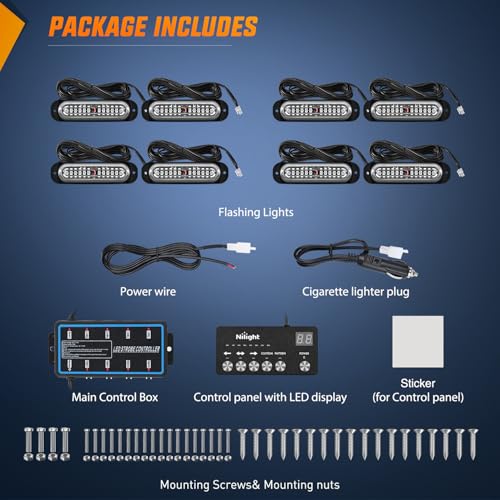Image of Nilight 8PCS Led Strobe Lights with Controller 12V 24V Sync Feature Green | 12 LED Surface Mount Emergency Hazard Warning Lights with Strobe Controller for Vehicle Car Truck RV ATV