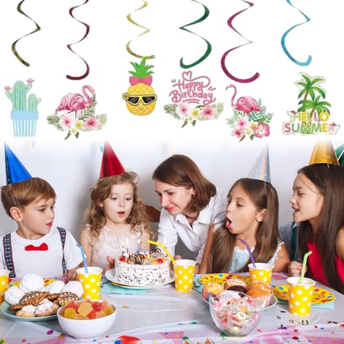 Image of Hawaiian Hanging Swirl - 24PCS Party Decorations for Boys Kids SummerTheme Birthday Party Supplies Hawaiian Hanging Spiral Garlands Ceiling Decor (Hawaiian Luau)