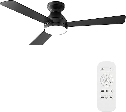 Ceiling Fans with Lights, 42 inch Low Profile Ceiling Fan with Light, Remote, 3CCT Ceiling Fan, 6 Speed Noiseless, Dimmable, Flush Mount, Reversible, Ceilings Fan for Living Room, Bedroom