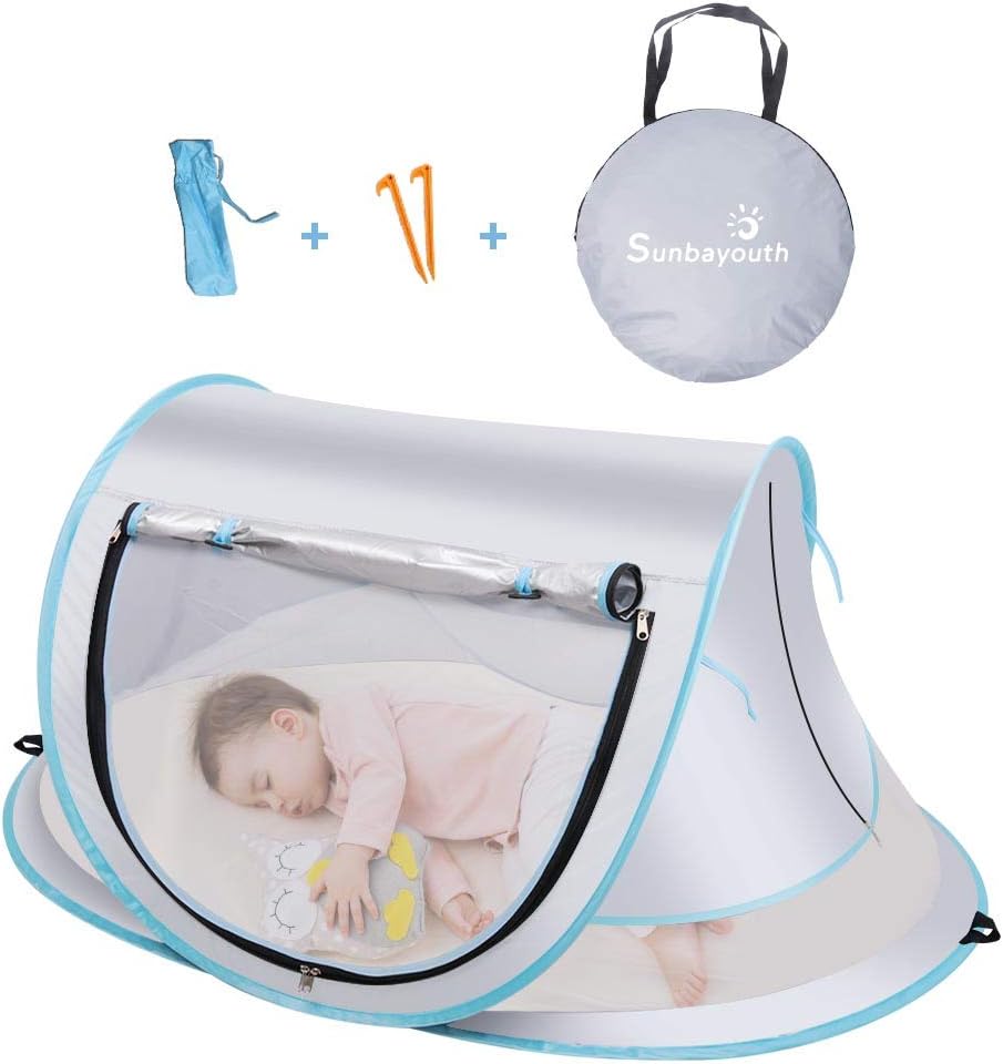 SUNBA YOUTH Baby Tent, Portable Baby Travel Bed, UPF 50+ Sun Shelters for Infant, Pop Up Beach Tent, Baby Travel Crib with Mosquito Net, Sun Shade โฆ (Gray)