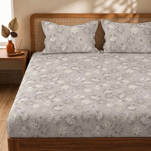 Image of Huesland by Ahmedabad Cotton 144 TC Double Bedsheet Cotton with 2 Pillow Covers | Dark Grey, Dim Grey & Light Grey