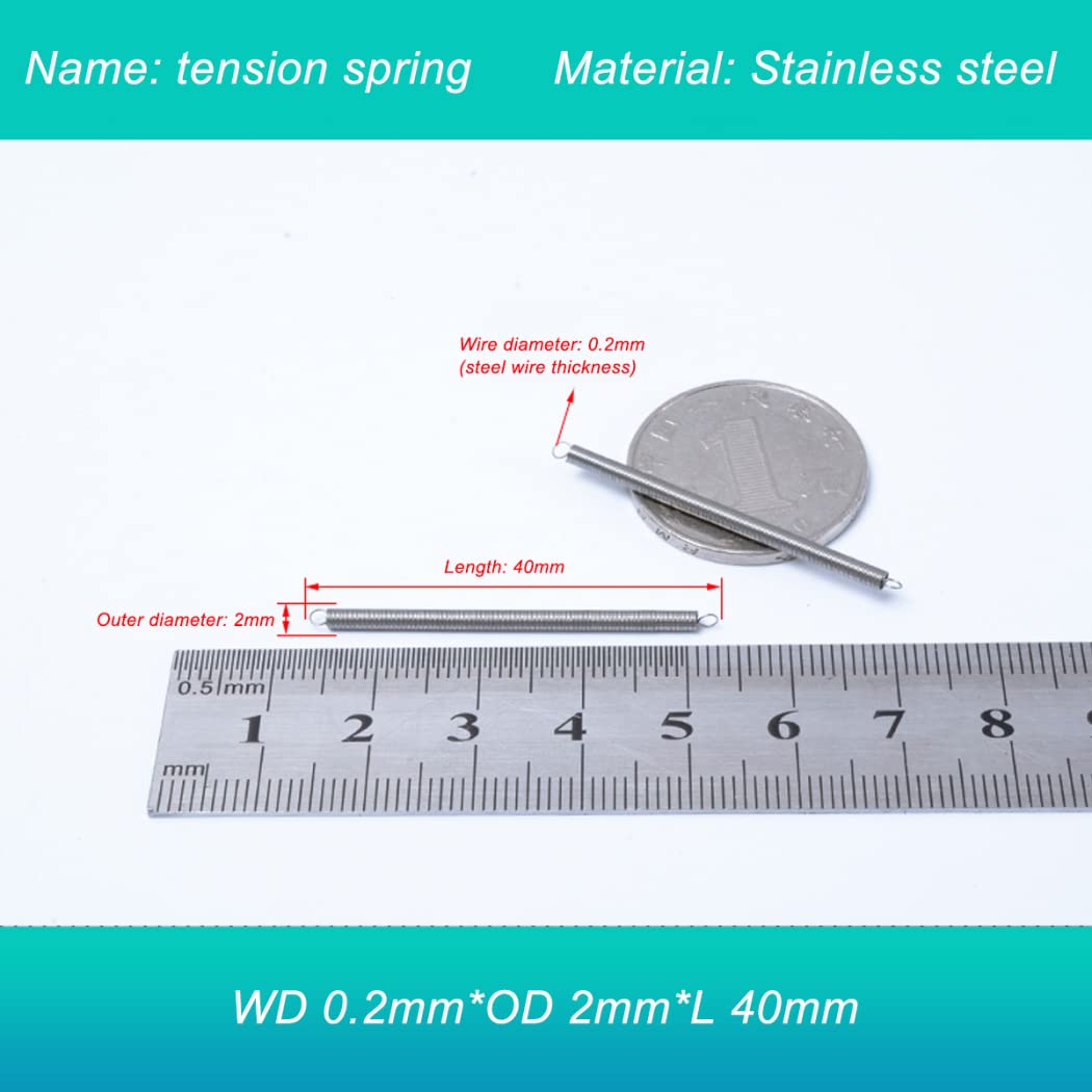 OURECO 20Stück Kleine Feder Ersatzteile Zugfeder Miniatur-Edelstahl Mit Haken Draht, Durchmesser 0.2Mm/0.2 * 2 * 10Mm